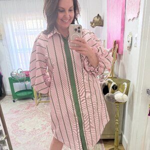 BEULAH STYLE Jason Multi Striped Contrast Belted Midi Shirt Dress